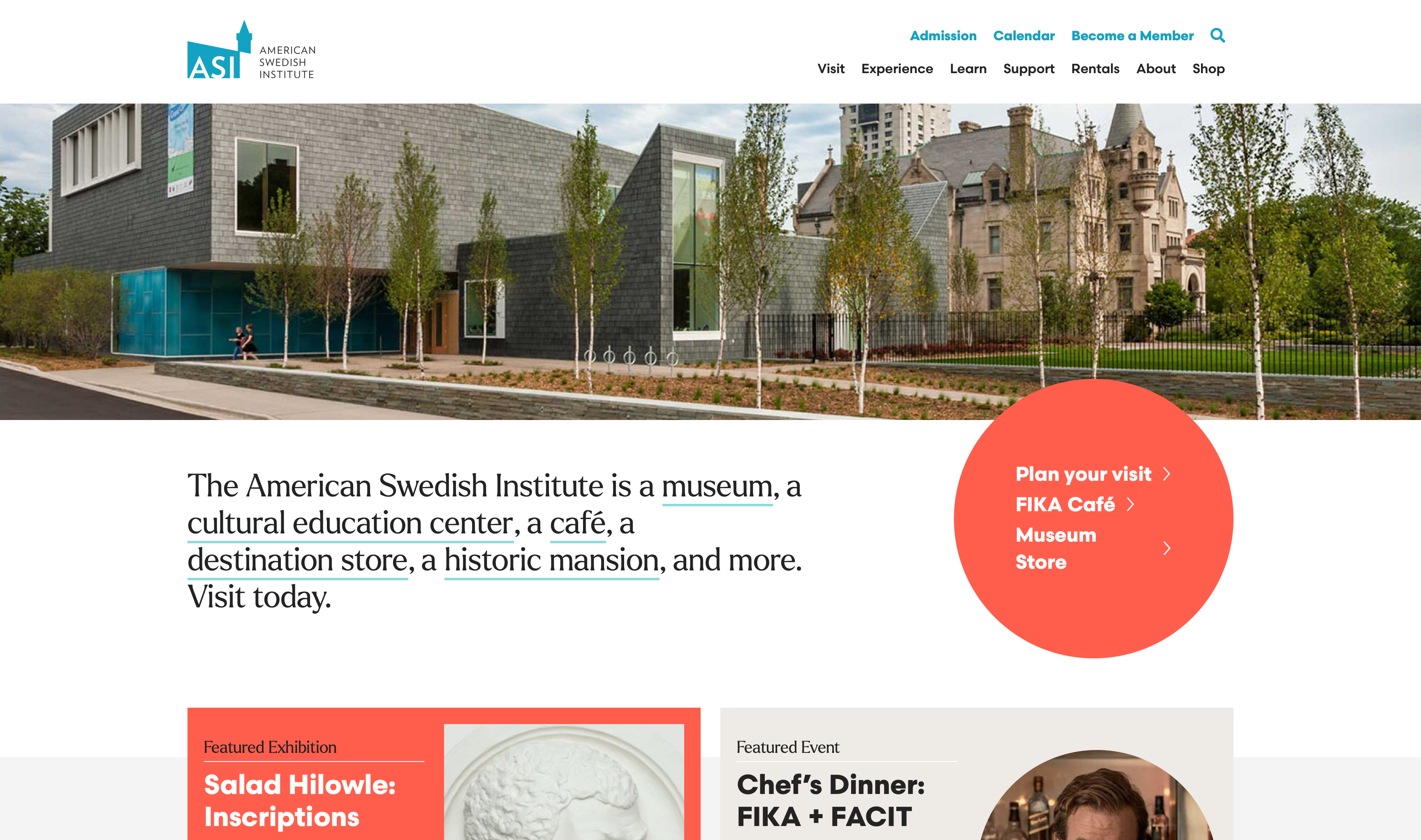 screenshot of the American Swedish Institute homepage
