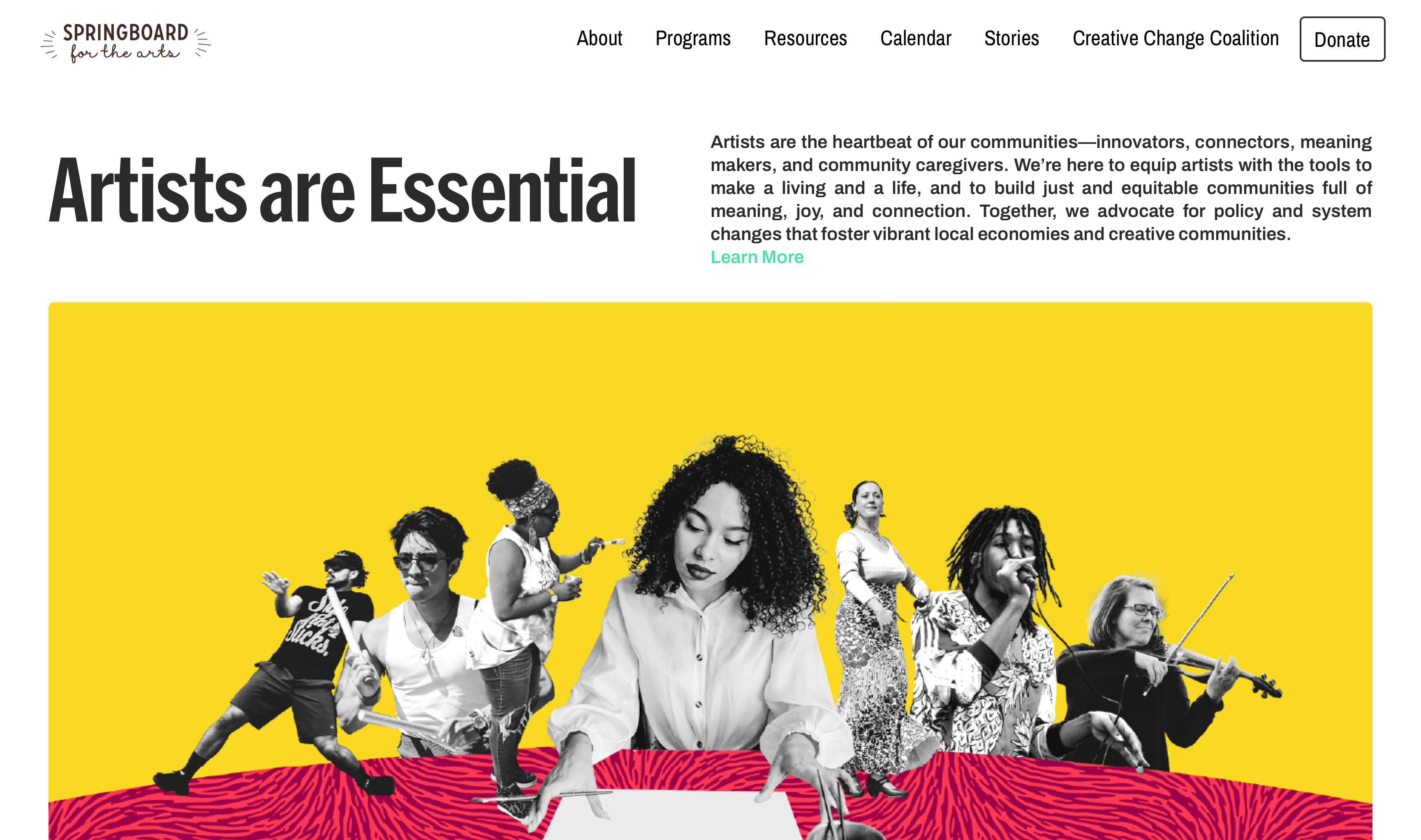 screenshot of the Springboard for the Arts homepage