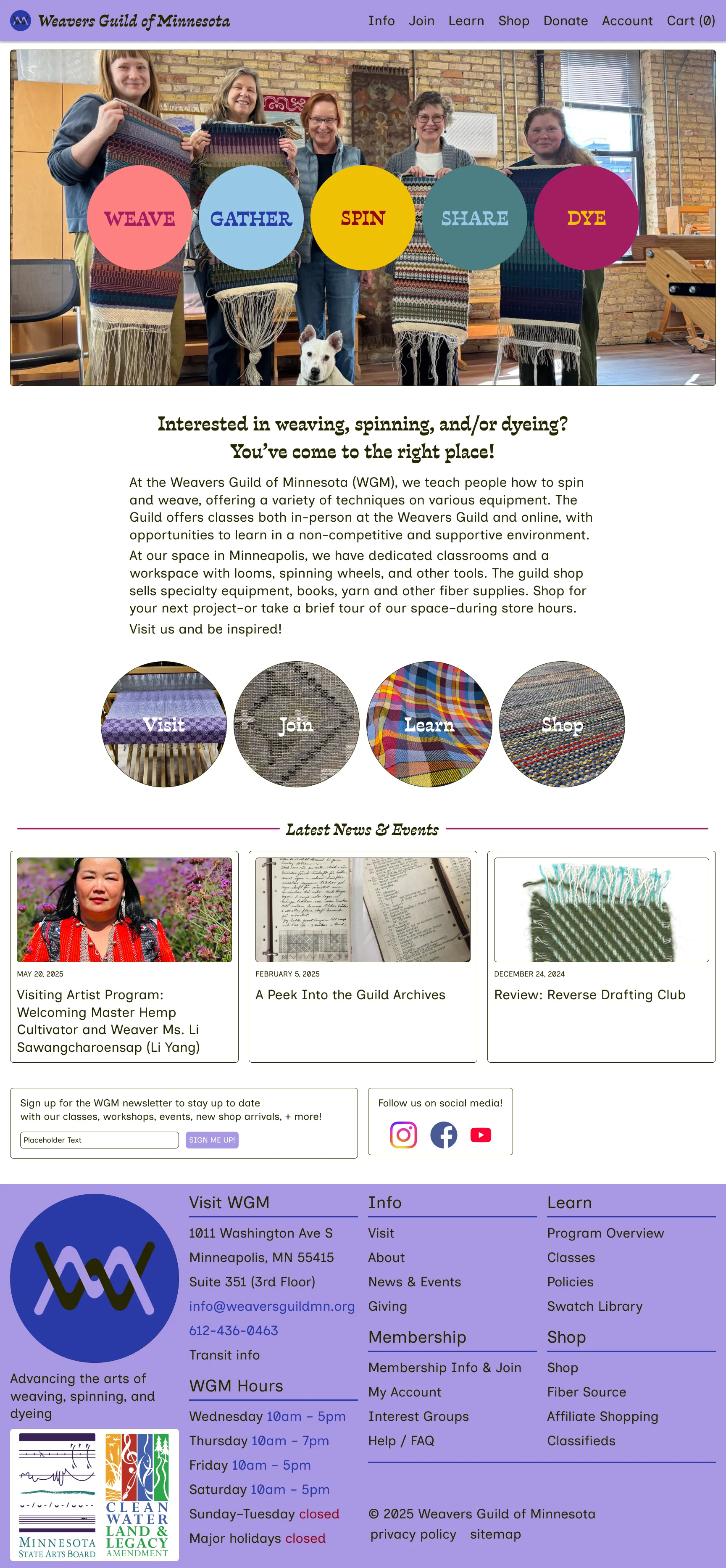 Screenshot of the new WGM homepage.
