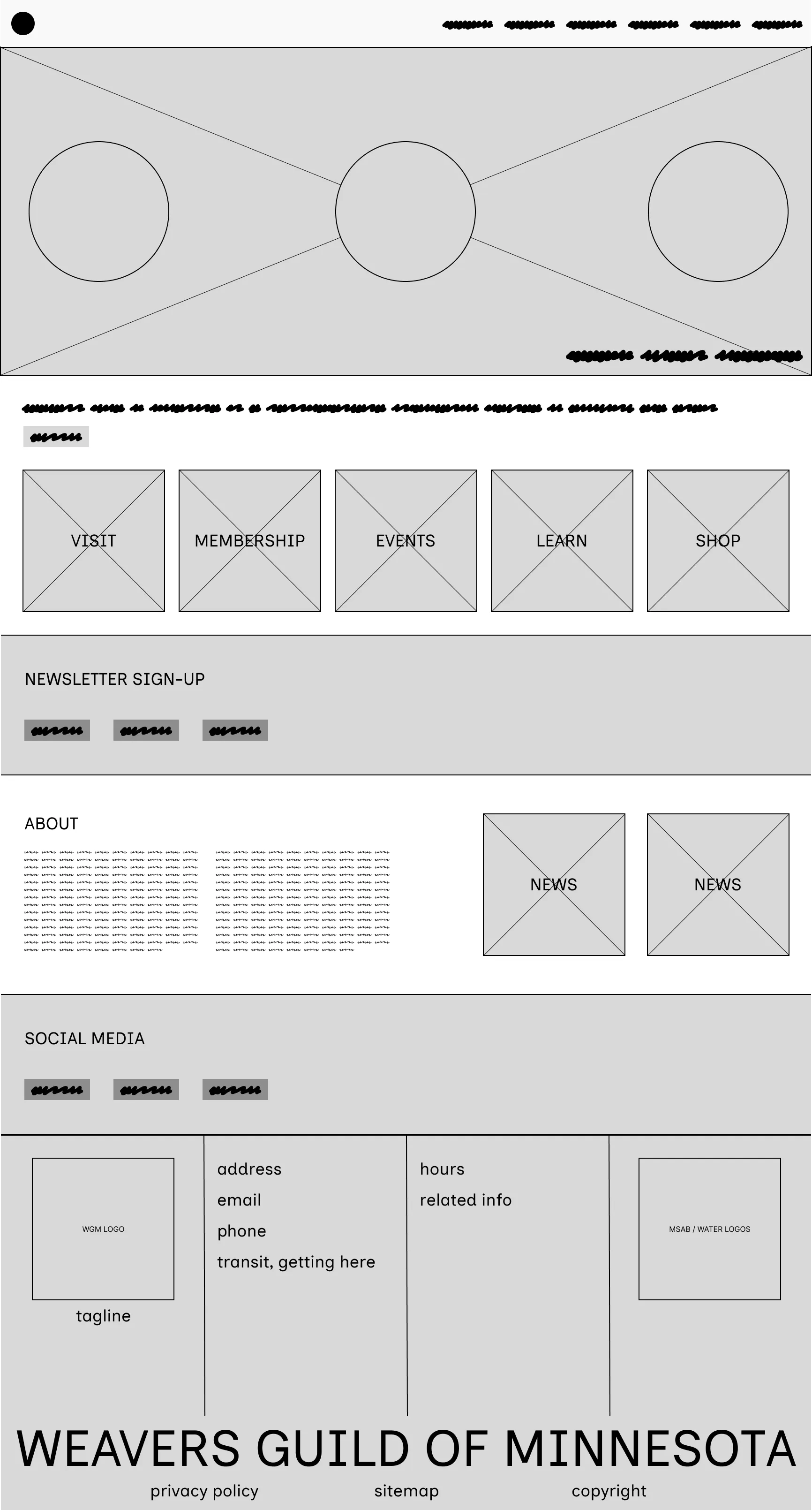 Wireframe of a website homepage.